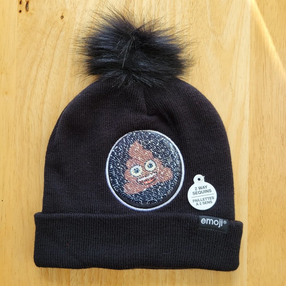 Emoji 2 Ways Sequins Mens Knit Beanie One Size NWT